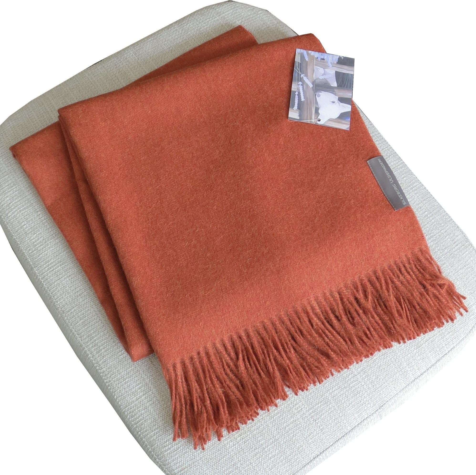 Silkeborg Terracotta Mottled Light Brick Red Baby Alpaca Wool Blanket 130 x 200 cm with fringes 100% Baby Alpaca Wool