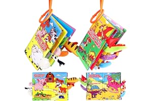 Helsort Soft Baby Books for 0-18 Months, 2PCS Crinkle Cloth Books - Dinosaur and Farm Themes, Tummy Time Toys for Infants 0-6-12-18 Months, Sensory Books for Babies, Ideal Christmas