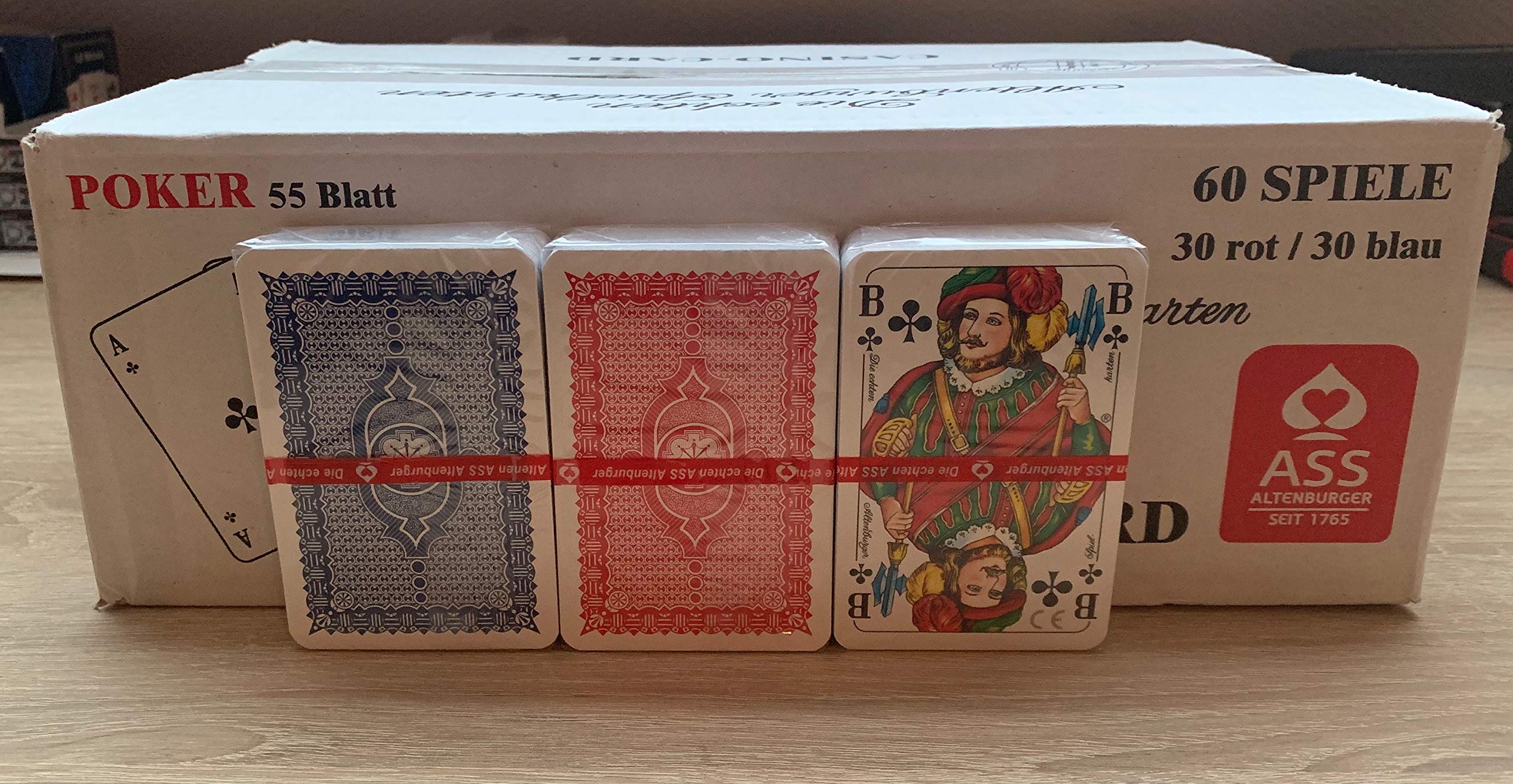 ASS Altenburger Cards Playing Cards in Professional Quality Suitable for Rumme, Bridge, Canasta, Poker or Skat, 8 Games Decks, 55 Sheets, Red/Blue