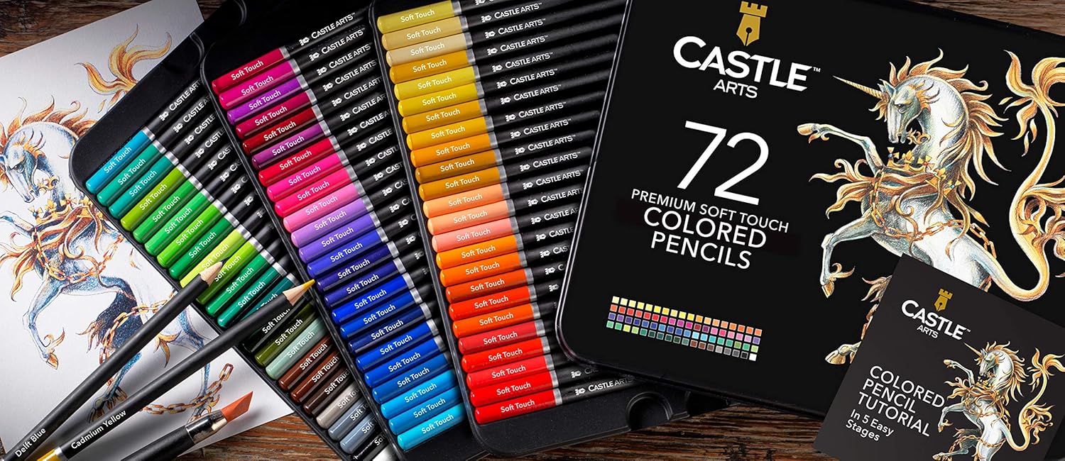 Castle Art Supplies 72 Premium Colored Coloring Pencils Set for Adults Artists Beginners | Ideal for Drawing Sketching Shading | Artist Soft Series Lead Cores with Vibrant Colors : Office Products