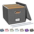 Oterri File Organizer With Lid, Filing Box for Letter/Legal Folder Storage, Portable Hanging File Box for Office/Decor/Home, 1 Pack, Dark-Gray
