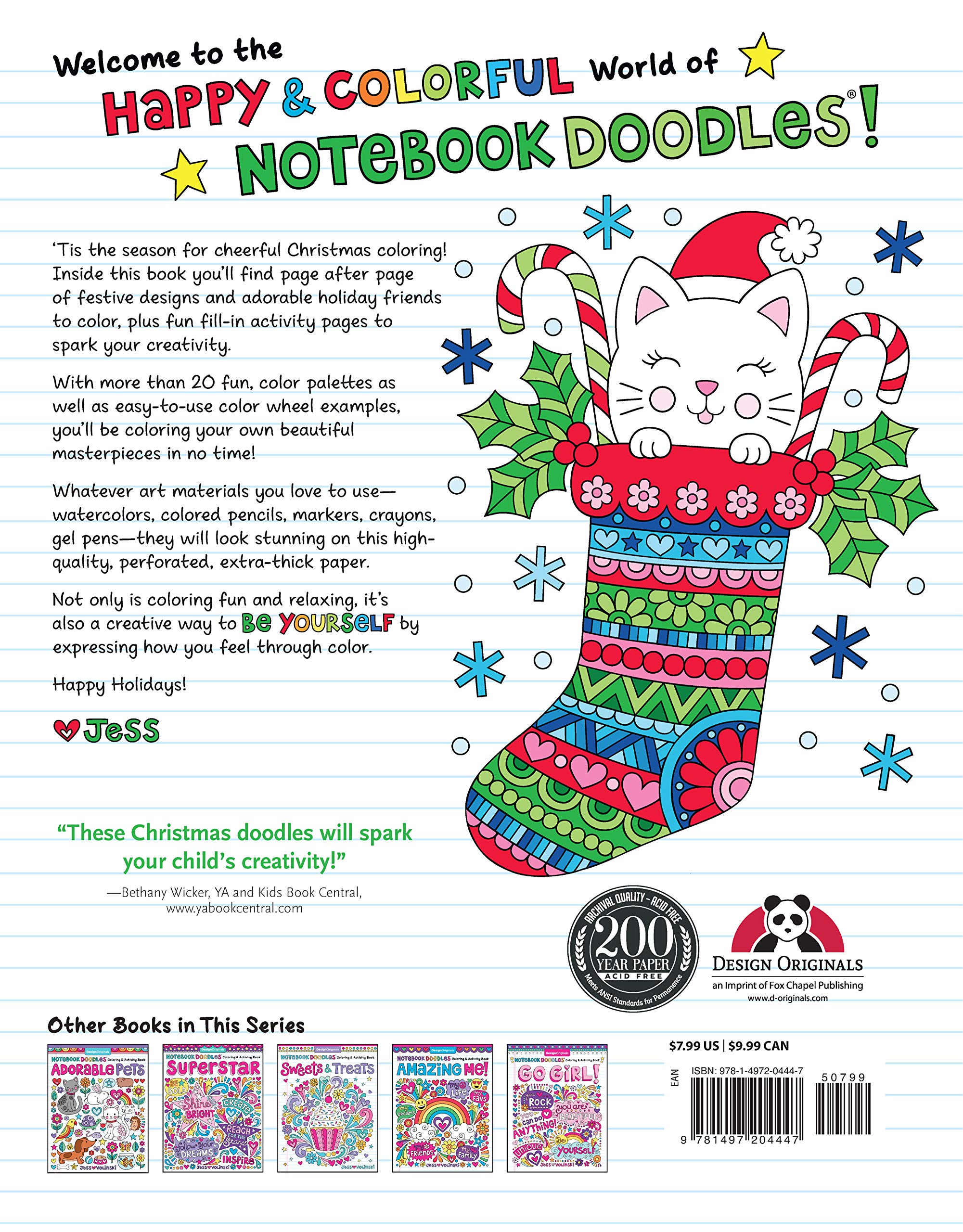 Notebook Doodles Christmas: Coloring & Activity Book (Design Originals) 32 Festive Designs of Reindeer, Penguins, Gifts, Snowflakes, Stockings, Trees, Treats, and More, on Perforated Paper