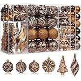 108 Pcs Christmas Ball Ornaments Set, Bronze Copper Brown Dark Gold Shatterproof Hand-Painted Hanging Bulbs, Brass-Tone Metallic Finish Holiday Decor for Fall Thanksgiving Harvest, Bulk Pack