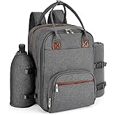 ALLCAMP Picnic Backpack - Insulated Cooler Bag with Compartment, Detachable Wine Glass Holder, Throw Blanket & Cutlery Set, 2 Person Picnic Set for Family Outings, Couple Gifts (Gray)