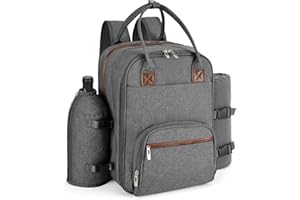 ALLCAMP OUTDOOR GEAR ALLCAMP Picnic Backpack - Insulated Cooler Bag with Compartment, Detachable Wine Glass Holder, Throw Blanket & Cutlery Set, 2 Person Picnic Set for Family Outings, Couple Gifts (Gray)