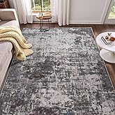 4x6 Rug, Soft Washable Rug for Living Room, Non Slip Abstract Modern Rugs for Bedroom, Low Pile Stain Resistant Foldable Carpet for Dining Room Bedside Entryway Nursery Decor, Dark Grey Blue
