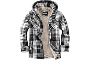 Puwasa Men's Full Zip Sherpa Lined Flannel Jacket Fleece Hooded Plaid Jacket with Hood for Men