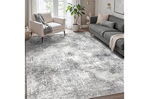 GENIMO Washable Area Rugs for Living Room, 8x10 Modern Non Slip Rugs, Low Pile Lightweight Soft Print Rug for Bedroom, Dining Room, Home Office, Grey