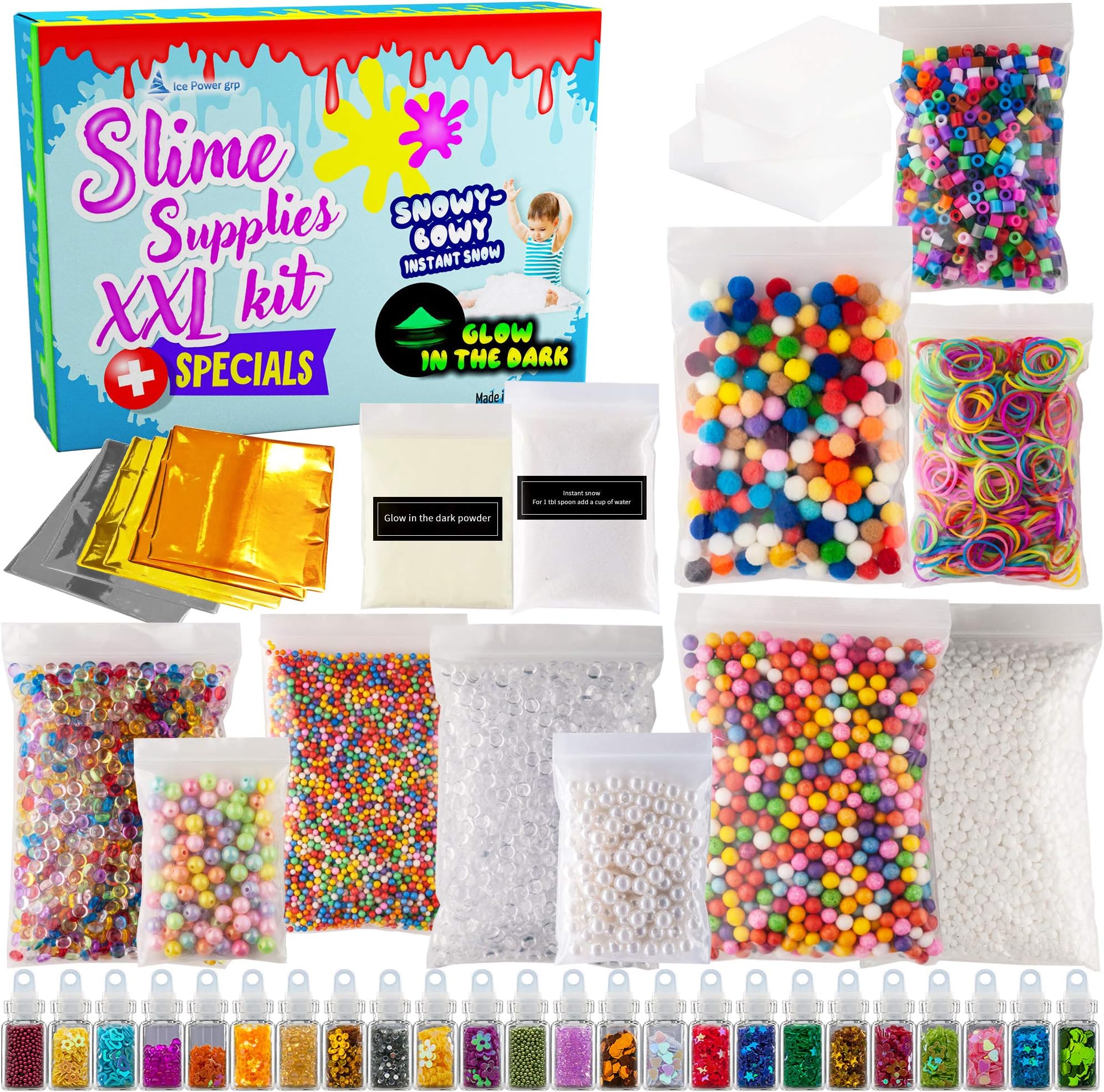 HOT Sale! Slime Supplies DIY XXL kit, Big Size 45 Pack Stuff and accesories to Make Slime Party, add ins ingridients with Fishbowl and Foam Beads, Glitter Jars, Instant Snow, Glow in The Dark