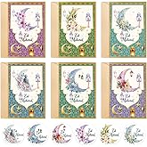 Whaline 36 Packs Eid Mubarak Greeting Cards 6 Designs Ramadan Mubarak Assorted Moon Blank Note Cards with Envelopes and Stickers Bulk for Muslim Celebration Party Supplies, 4 x 6 Inch