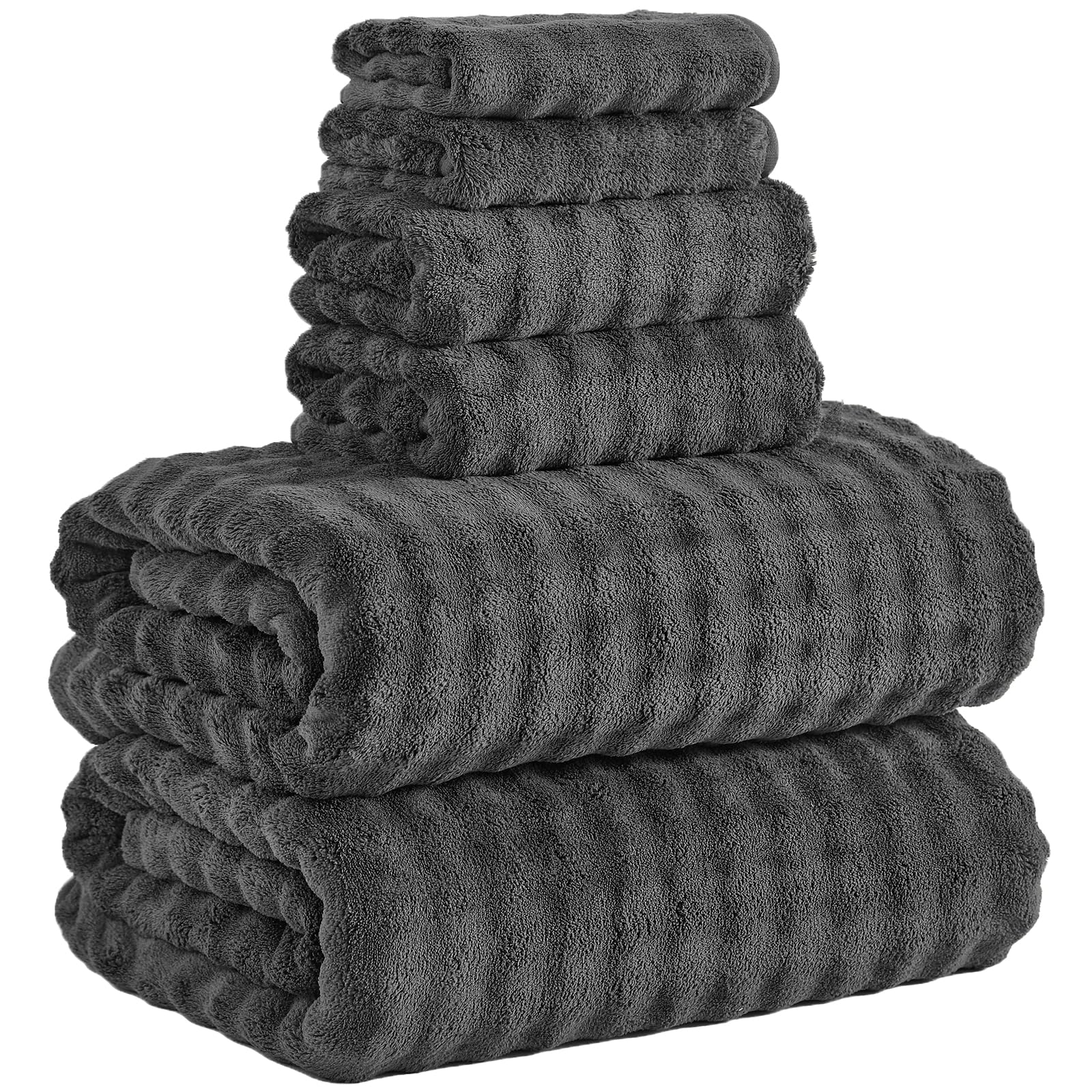 Photo 1 of ***FACTORY SEALED***KBY Bath Towels Set 6 Piece 40x80 Inches?2 Extra Large Bath Sheets 2 Hand Towels 2 Washcloths?Highly Absorbent Quick Dry Microfiber,Ultra Soft Towel Set for Bathroom?Spa?Gym? Hotel (Charcoal Gray