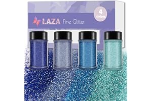 Laza Ultra Fine Glitter Powder, 4 Colors 320ml Craft Glitter Sequins, PET Extra Fine Glitter for Ocean Resin, Nail Arts, Epox