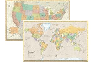 RAND MCNALLY RMC Classic United States USA and World Wall Map Set (Laminated)