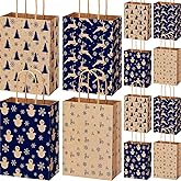 AmazingSpark 48 Pcs Christmas Kraft Gift Bags with Handles 4 Designs 5.91 x 3.15 x 8.27 Inches Xmas Paper Goody Bags Bulk for Treat Red and Green Holiday Party Favors Decoration Supplies(Vintage)