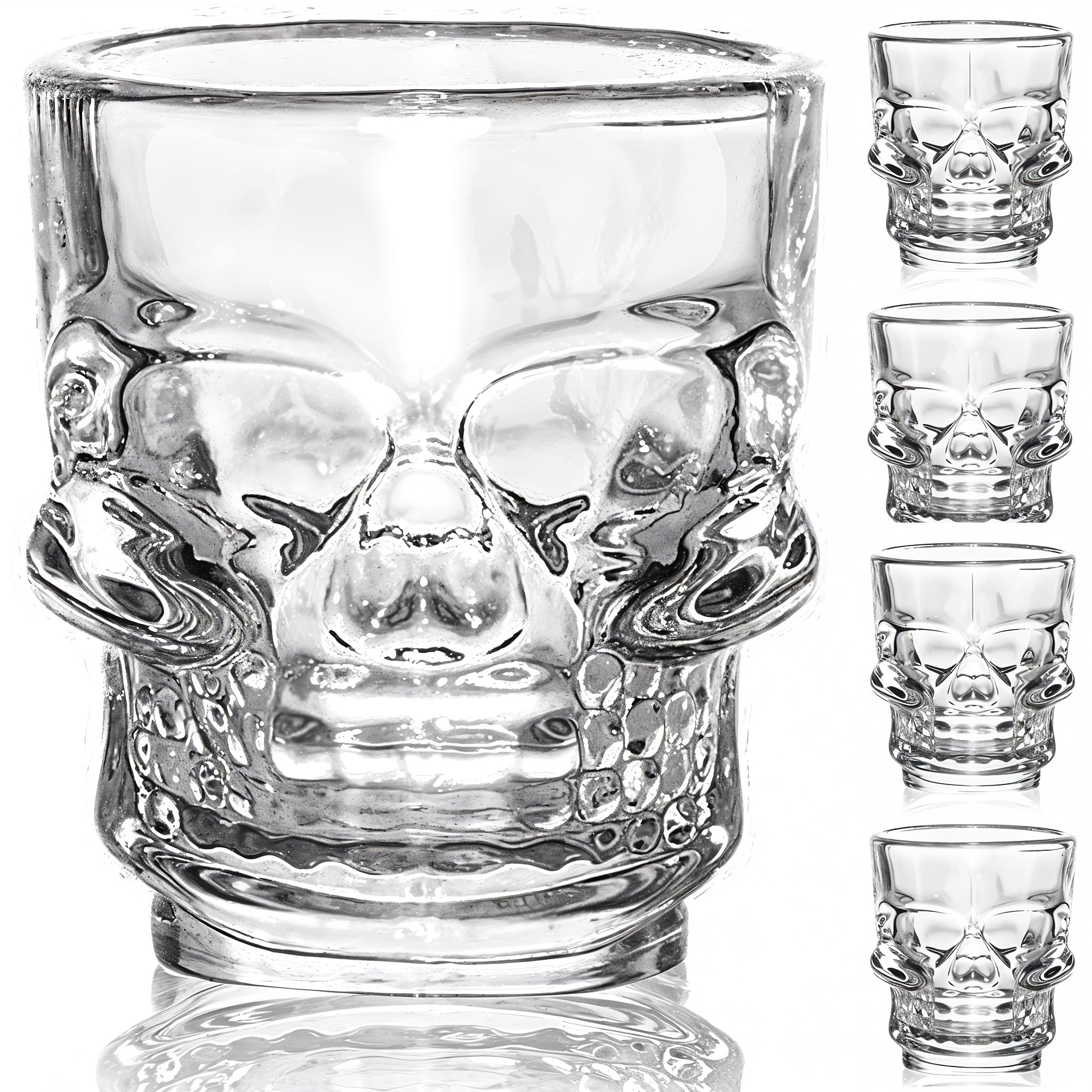 FLOW Barware Shot Glasses | 4X Skull Shaped Tequila Shot Glass, Gothic Design Party Shots Glasses | Cool 50ml Tequila Shooter Glass | Skull Gifts