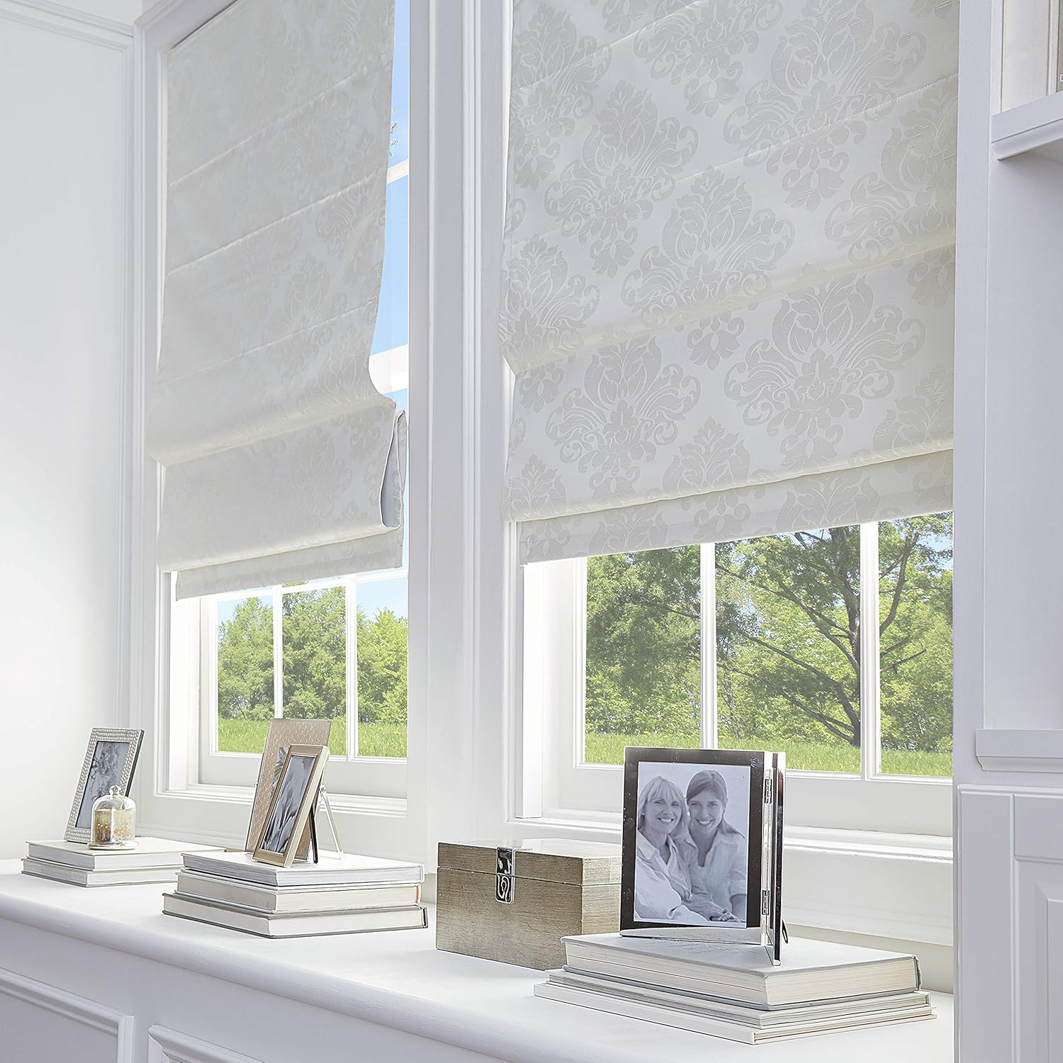 Curtainworks Damask Window Shade, 23" W x 64" L, Ivory: Home & Kitchen