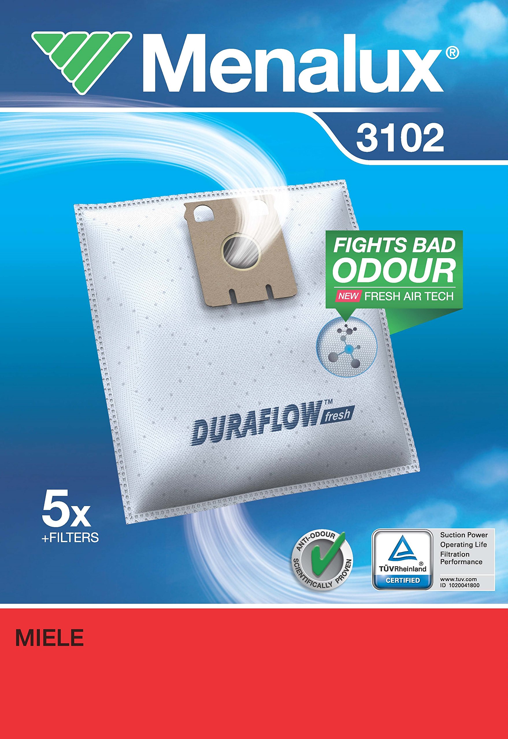 Menalux Duraflow 3102 Vacuum Cleaner Bags for Miele Pack of 5