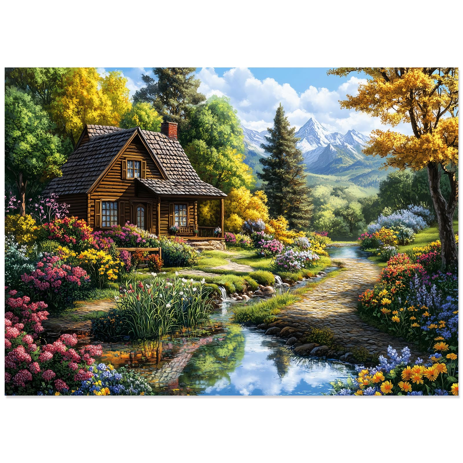 Photo 1 of Motiloo Jigsaw Puzzles 500 Pieces for Adults - Mountain Cottage Landscape Jigsaw Puzzle, Nature Scene Challenging Puzzle Perfect for Game Nights