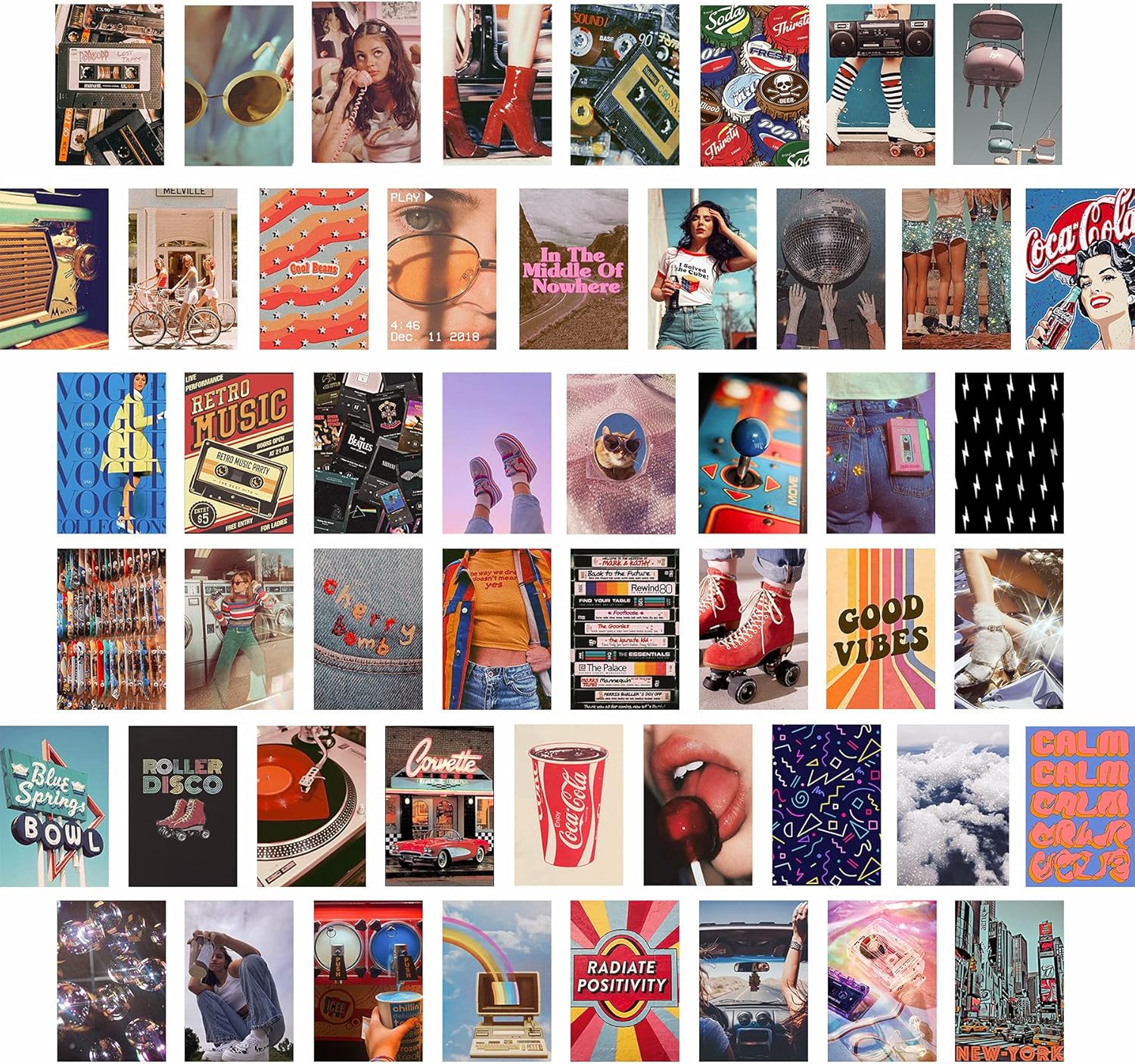 KOSKIMER Retro 80s Aesthetic Photo Collage Kit, 50 Set 4x6 Inch, Wall Collage Kit Aesthetic Pictures, Retro Bedroom Decor for Teen Girls, VSCO Posters for Dorm Room Decor, Aesthetic Collage Kit (50 Set)