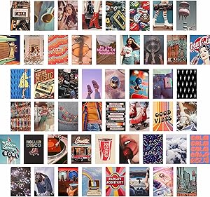 KOSKIMER Retro 80s Aesthetic Photo Collage Kit, 50 Set 4x6 Inch, Wall Collage Kit Aesthetic Pictures, Retro Bedroom Decor for Teen Girls, VSCO Posters for Dorm Room Decor, Aesthetic Collage Kit (50 Set)