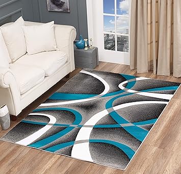 Amazon Com Golden Rugs Modern Area Rug Swirls Carpet Bedroom Living Room Contemporary Dining Accent Sevilla Collection 4816 8x10 Turquoise Furniture Decor