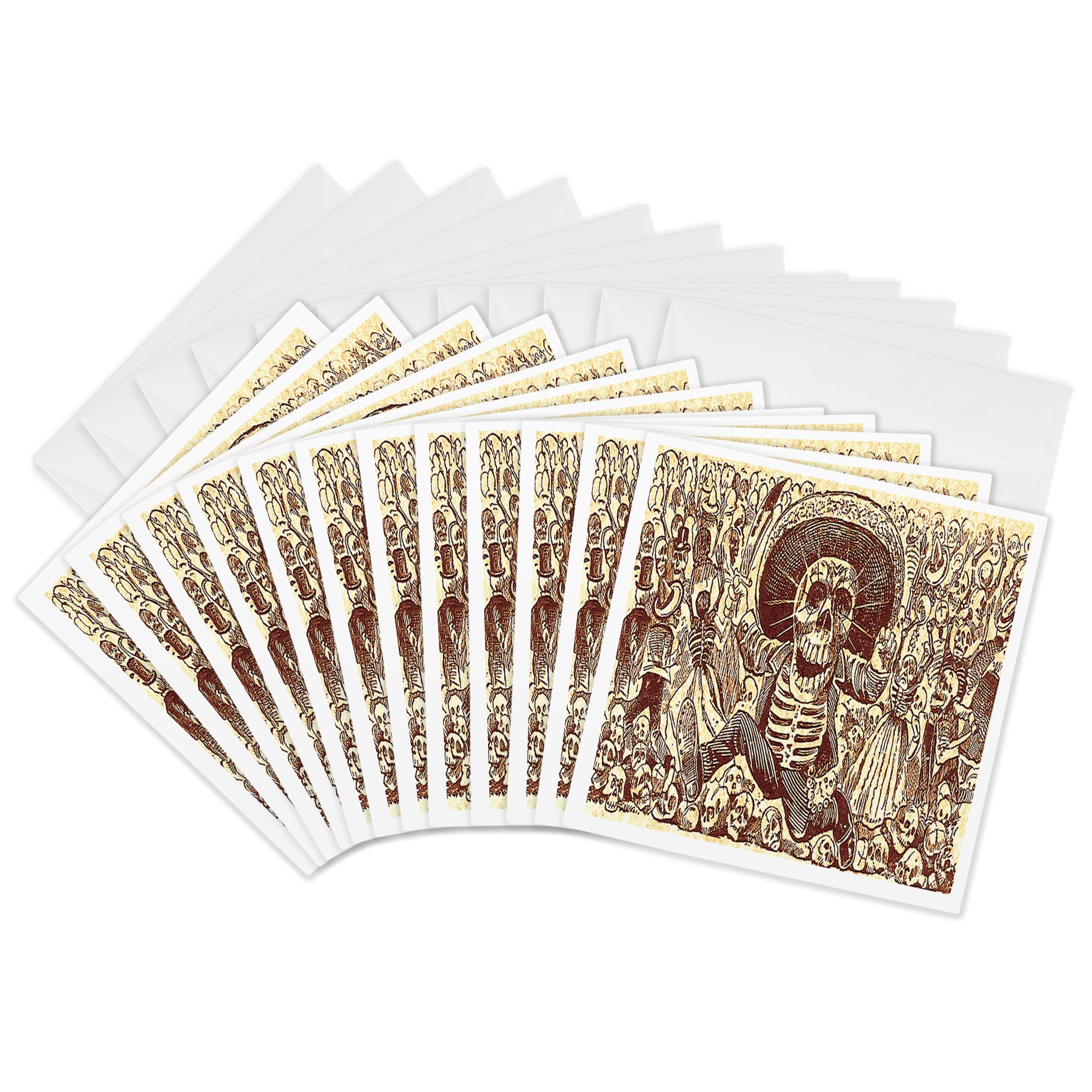 3dRose gc_6035_2 6 x 6-Inch "Vintage Halloween Skeleton Party" Greeting Card (Pack of 12)