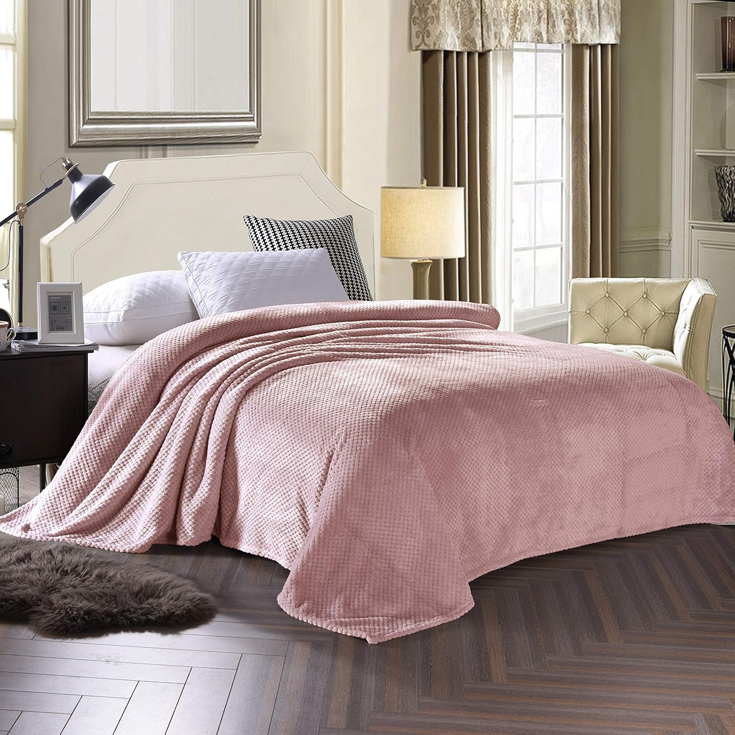 Exclusivo Mezcla Queen Size Waffle Flannel Fleece Bed Blanket as Bedspread/Coverlet/Bed Cover/Bed Sheets (90" x 90", Pink) - Soft, Lightweight, Warm and Cozy: Home & Kitchen