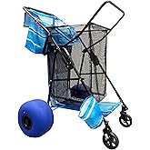 Beach Cart Balloon Wheel Deluxe Heavy Duty Folding Ocean Utility 13” x 7” Sand Wheels Holds 4 Folding Chairs Umbrella Holder 