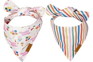 Remy+Roo Small Dog Bandanas - 2 Pack Birthday Girl Set | Cooling, Adjustable Polyester Fabric, Patented Shape Dog Birthday Bandana | Dog Bandanas Girl, Girl Dog Accessories for Dog Birthday Party.