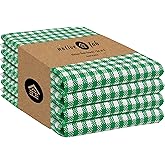 Native Fab Kitchen Dish Towels 16x26 inches Set of 4 Gingham Mini Check- 100% Cotton Dish Cloths for Washing Dishes, Absorbent Hand Towels with Hanger - Green White