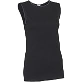 ROSETTE Women’s Sleeveless Undershirt - Layering Cotton Tank Top– High Neck Camisole, Full Shoulder Design Black