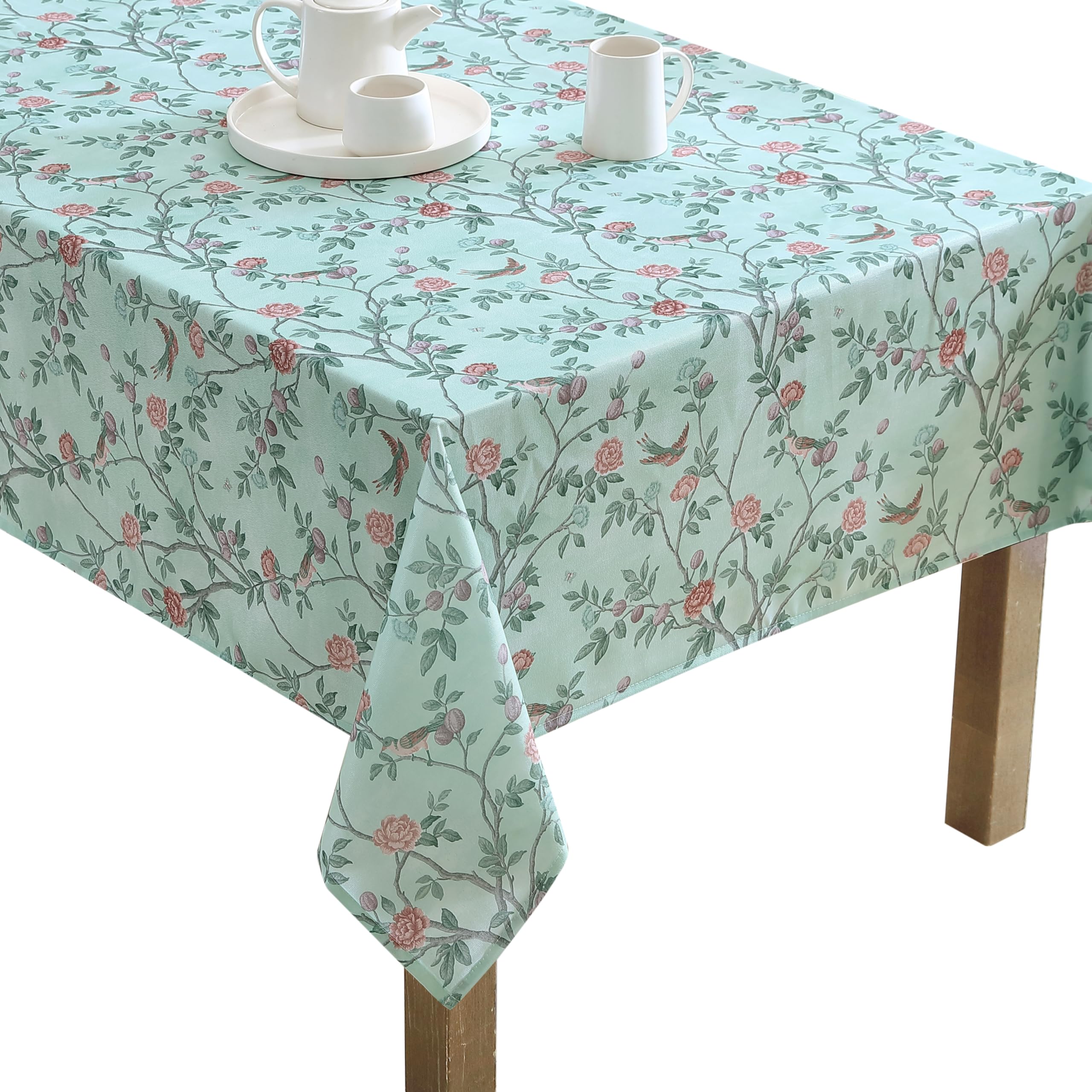 Laura Ashley Decorative Tablecloth, Wrinkle and Stain Resistant, Spillproof Water Repellent, Easy Care Washable Polyester Fabric for Dining, Kitchen, Holiday, and Party, 60" x 102", Eglantine