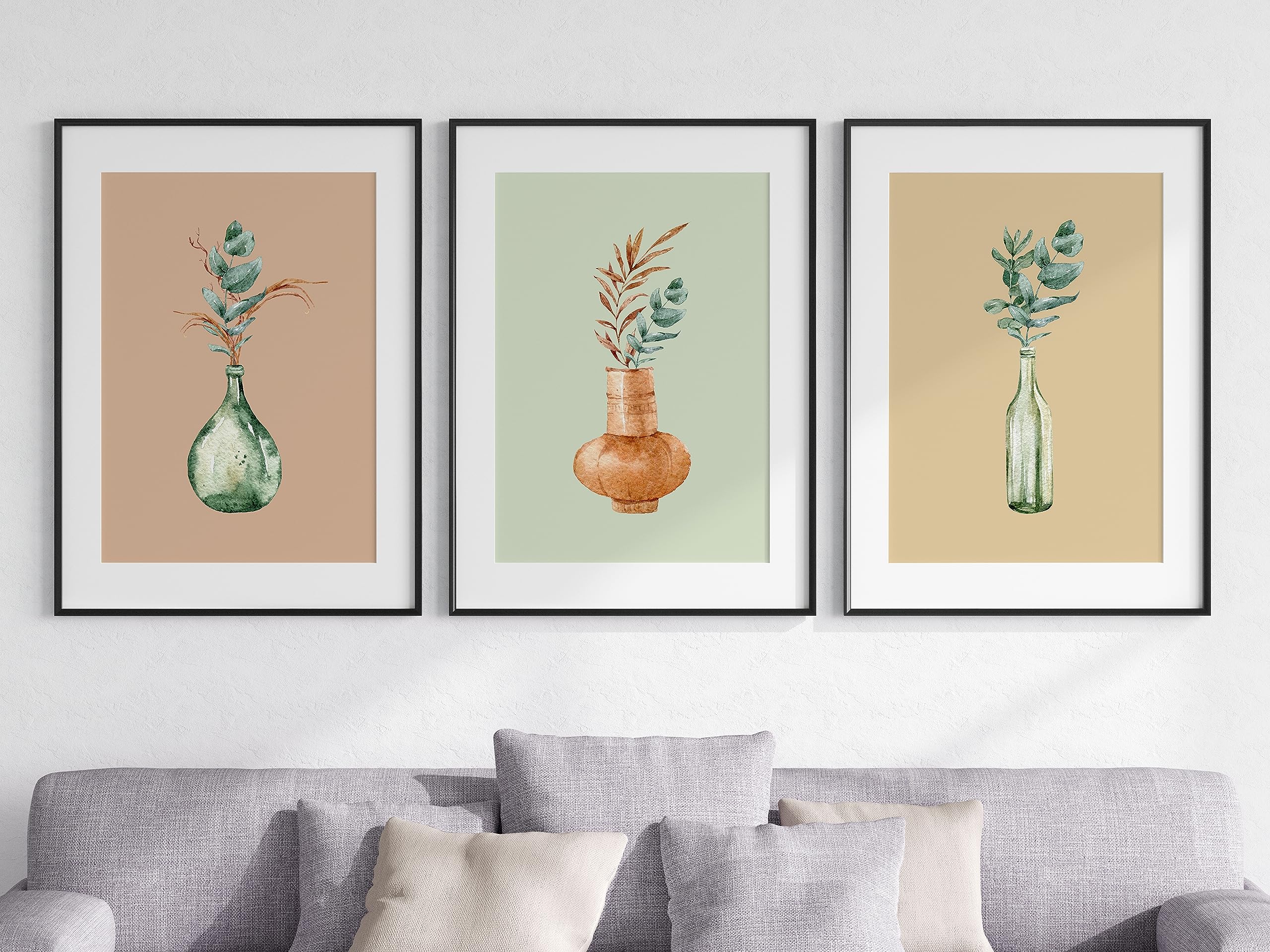 Eviepops Prints Colourful Boho Flowers In Vase Set of 3 Unframed Wall Art Prints, Succulent Plant Decor, Living Room Bedroom Poster Home Decor, Pastel Background (A3) — image 1