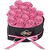 GLAMOUR BOUTIQUE 16 Flower Forever Heart Shape Box, Eternal Preserved Roses Gift for Her, Lasting Flowers, Romantic Floral Keepsake for Birthday, Anniversary or Valentine’s Day, Pink (Color-Treated)