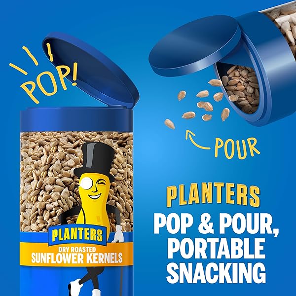 PLANTERS POP & POUR DRY ROASTED SUNFLOWER KERNELS 5.85 OZ JAR – PORTABLE SNACK FOR EASY SNACKING – ALTERNATIVE TO SUNFLOWER SEEDS – GREAT AFTER SCHOOL SNACK OR MOVIE SNACKS – KOSHER