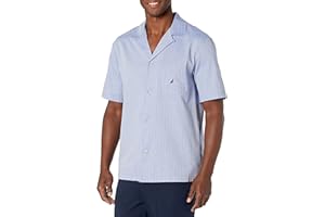 Nautica Mens Short Sleeve 100% Cotton Soft Woven Button Down Pajama Top