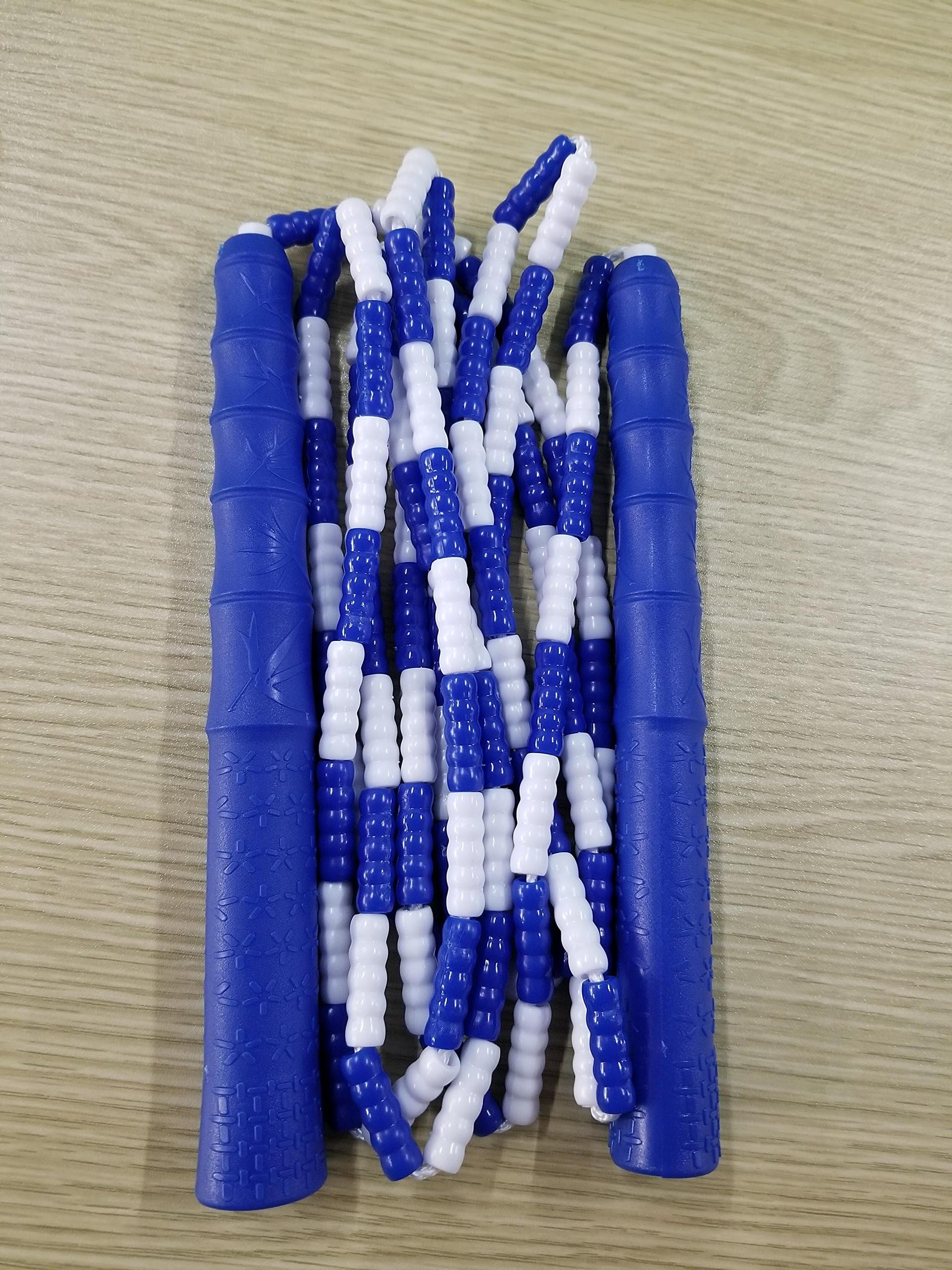 Segmented Jump Rope 8 Feet with Shatterproof Plastic Beaded Segmentation (PE) covering Braided Nylon Cord - Premium Quality，Adjustable Fitness Rope For Kids And Adults, Anti-Slip Handles - Blue