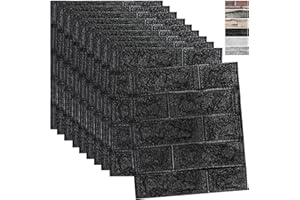 WAPANE 3D Brick Peel and Stick Wallpaper, 3D Wall Panels Self Adhesive, Removable Wallpaper Waterproof PE Foam Paintable,for Bedroom/Living Room/Kitchen and Home Decoration (10 Pack, Black)
