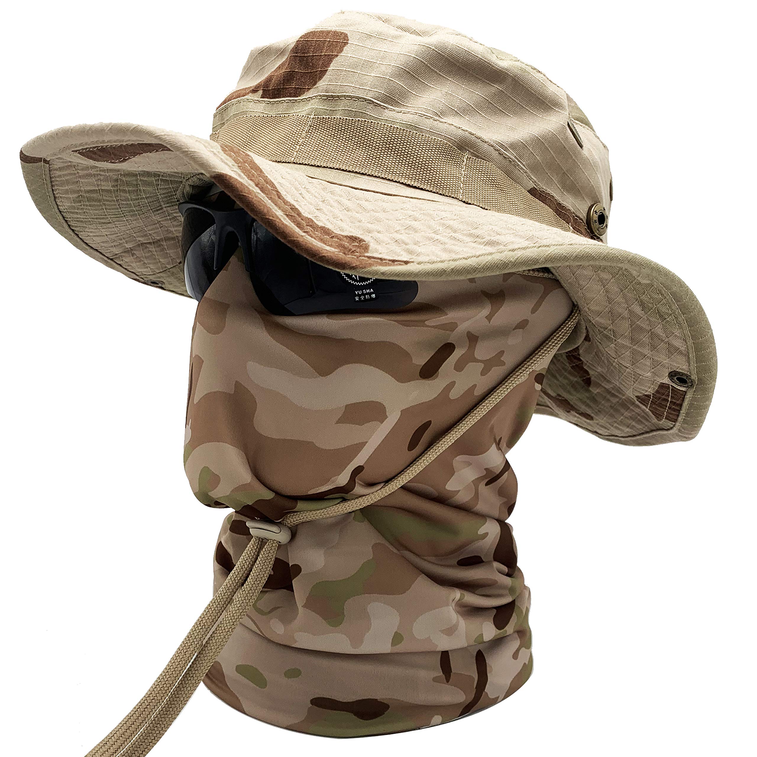 QMFIVE Tactical Boonie Hat UV100 Camouflage Scarf, Unisex Rounded Hat Fisherman (TP-DC)