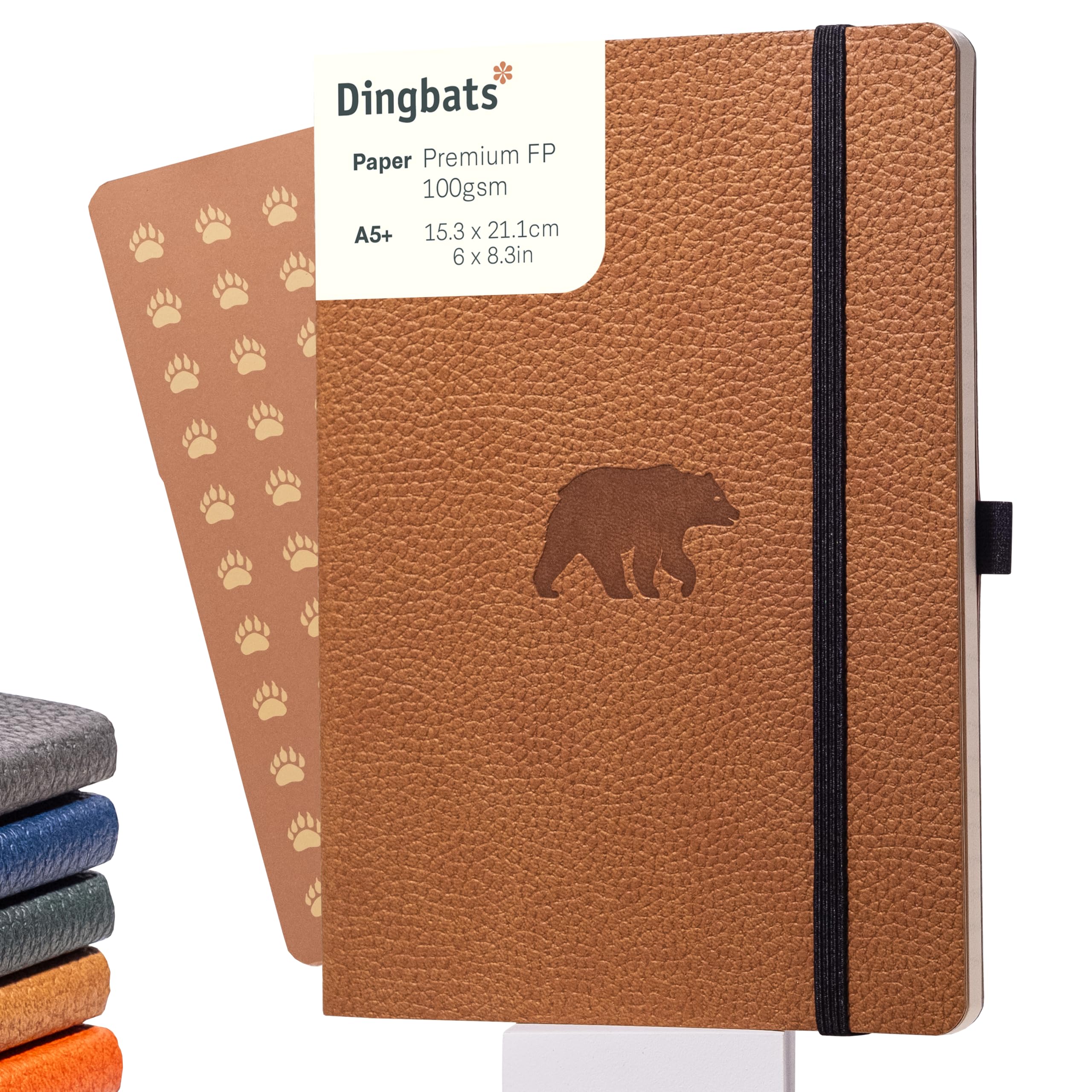 Dingbats* Wildlife Dotted Journal Notebook A5 - Vegan Leather Soft Cover - Ideal for Work, Travel, Writing - with Pocket, Elastic Closure & Bookmark