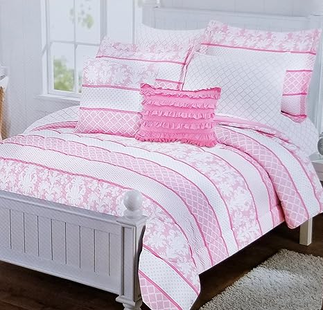 Amazon Com Pink French Damask 7pc Twin Size Comforter And Sheet