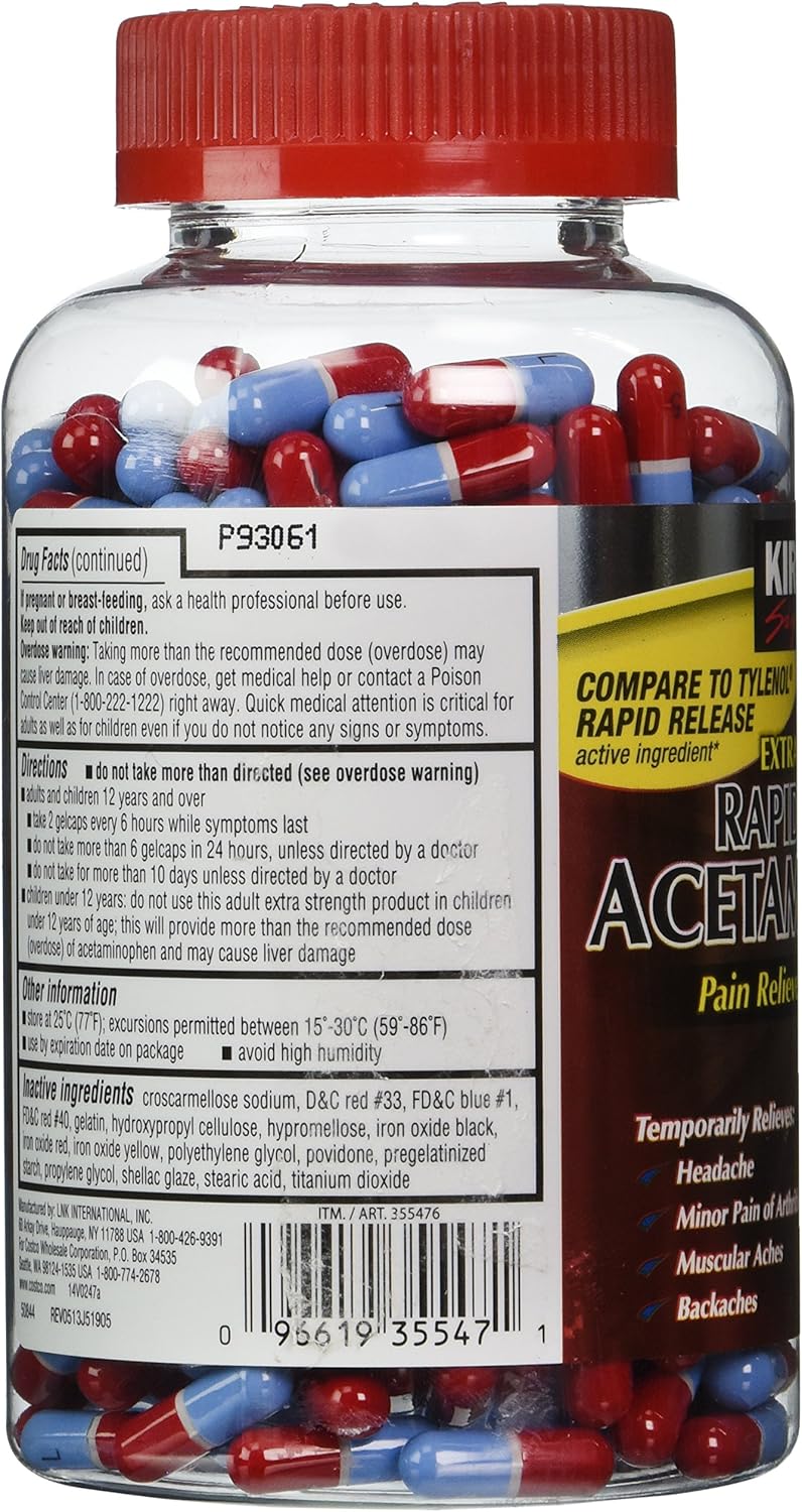 Kirkland Signature Acetaminophen Extra Strength 500mg Rapid Release Gelcap 400Count: Health & Personal Care