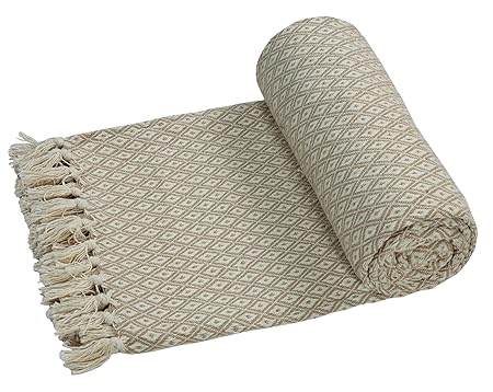 EHC Wendbare Tagesdecke in Doppelbett-Größe aus superweicher Baumwolle für Sofa und Bett, 150 x 200 cm, beige
