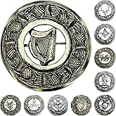 Antique Kilt Brooch for Men with Thistle Design Scottish Fly Plaid 3" (7cm) diameter