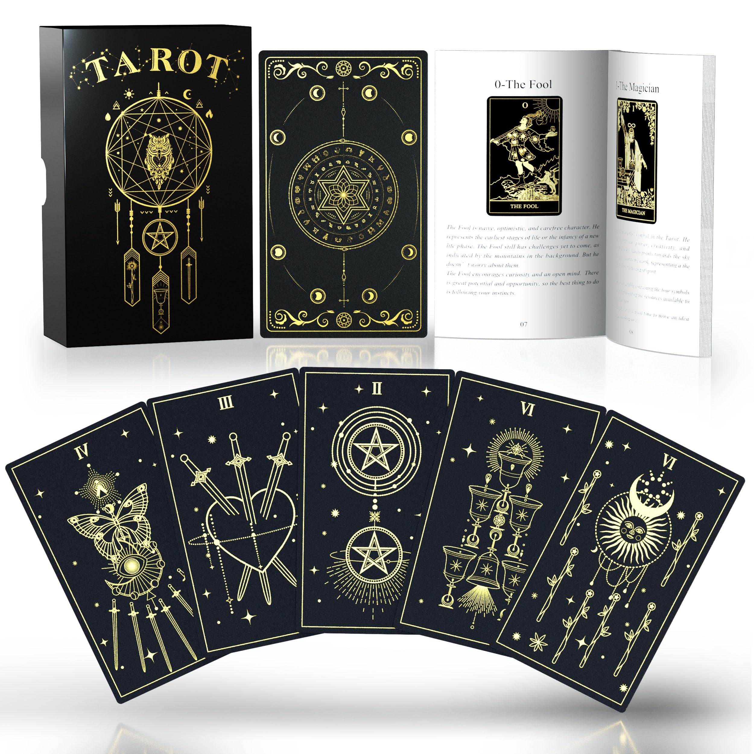 ACELION Original Plastic Tarot Card Set with Guide, Waterproof Tarot Cards，78 Pieces of Tarot Cards with Gold foil on The Surface， Fortune-Telling Game, Tarot for Beginners