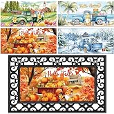 Tinideya 4 Pcs Doormat Inserts, 22 x 10 Inch Interchangeable Seasonal Welcome Doormat for Front Door, Summer Fall Non Slip Diatom Mud Door Mat for Holiday Entrance Decor, No Frame(Truck)