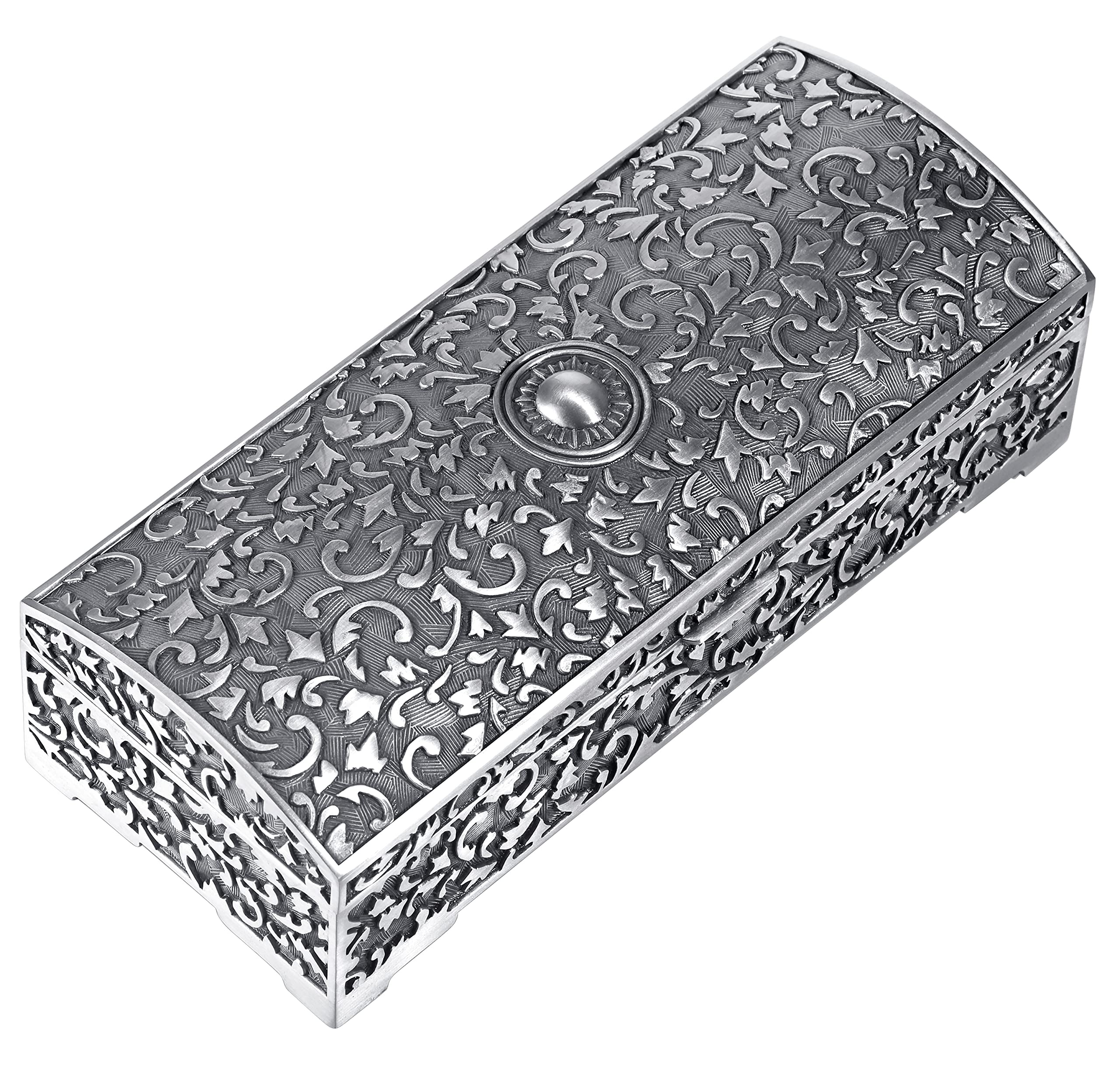 INFINIONLY Jewelry box for women, Zinc alloy jewelry box, vintage european style carved jewelry box, rectangular jewelry storage box, built-in flannel partition and mirror, handicrafts,vintage silver