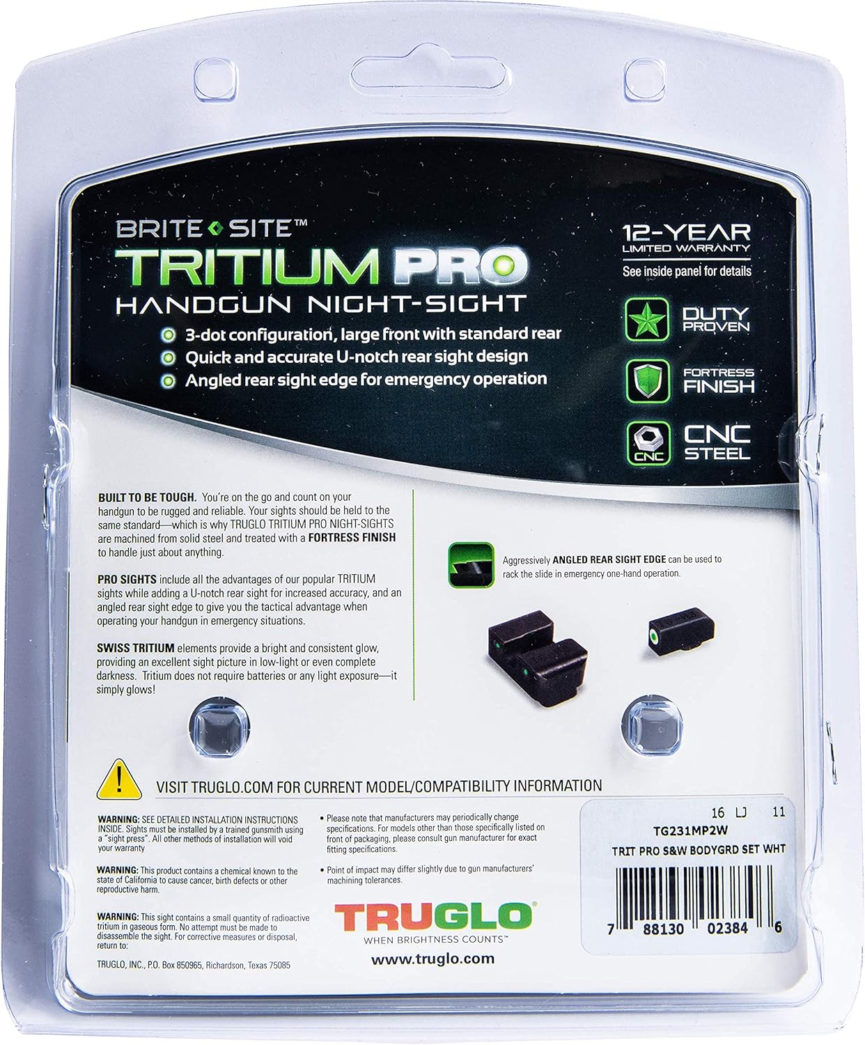 TRUGLO Tritium Pro Glow-in-The-Dark Handgun Night Sights for Smith & Wesson Pistols: Sports & Outdoors