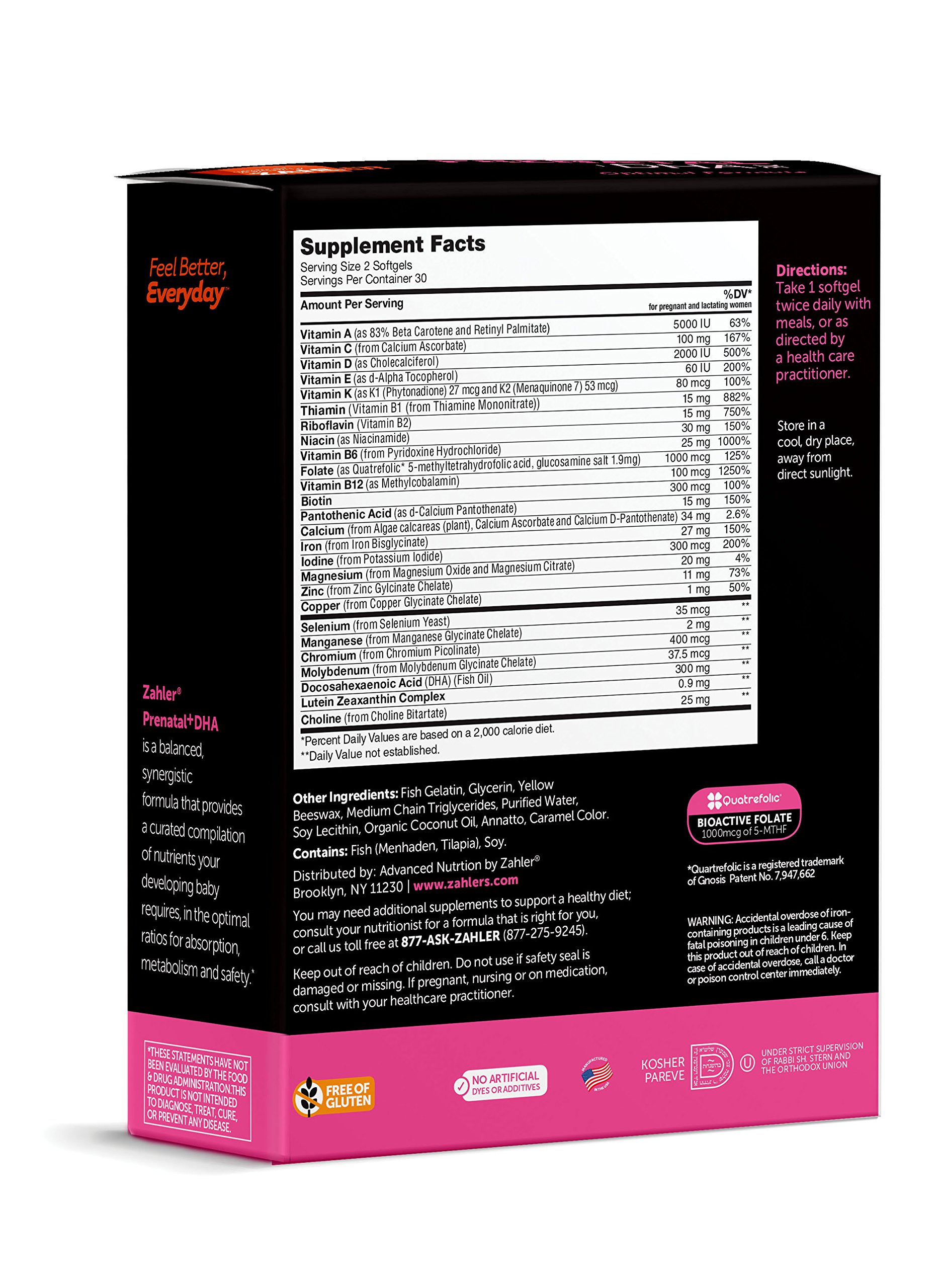 Zahler Prenatal DHA, Premium Prenatal Vitamins for Mother and Child, Prenatal with DHA supports brain development in babies, Certified Kosher (60 Count)