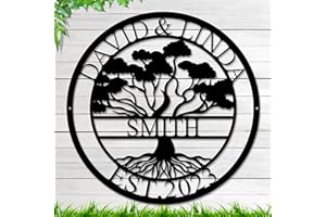 MINYASUN Personalized Metal Tree Sign - Tree of Life Metal Sign - Indoor Outdoor Wall Art Decor - Family Name Signs - Monogra